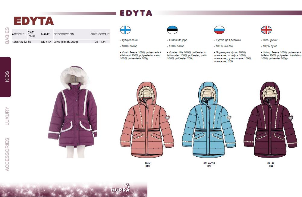 Girls` jacket EDYTA, . 1206AW12. Huppa -2013