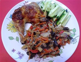 курица с апельсином и имберем и смесь овощная