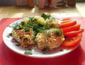 Котлеты из трески с картофелем и помидорами