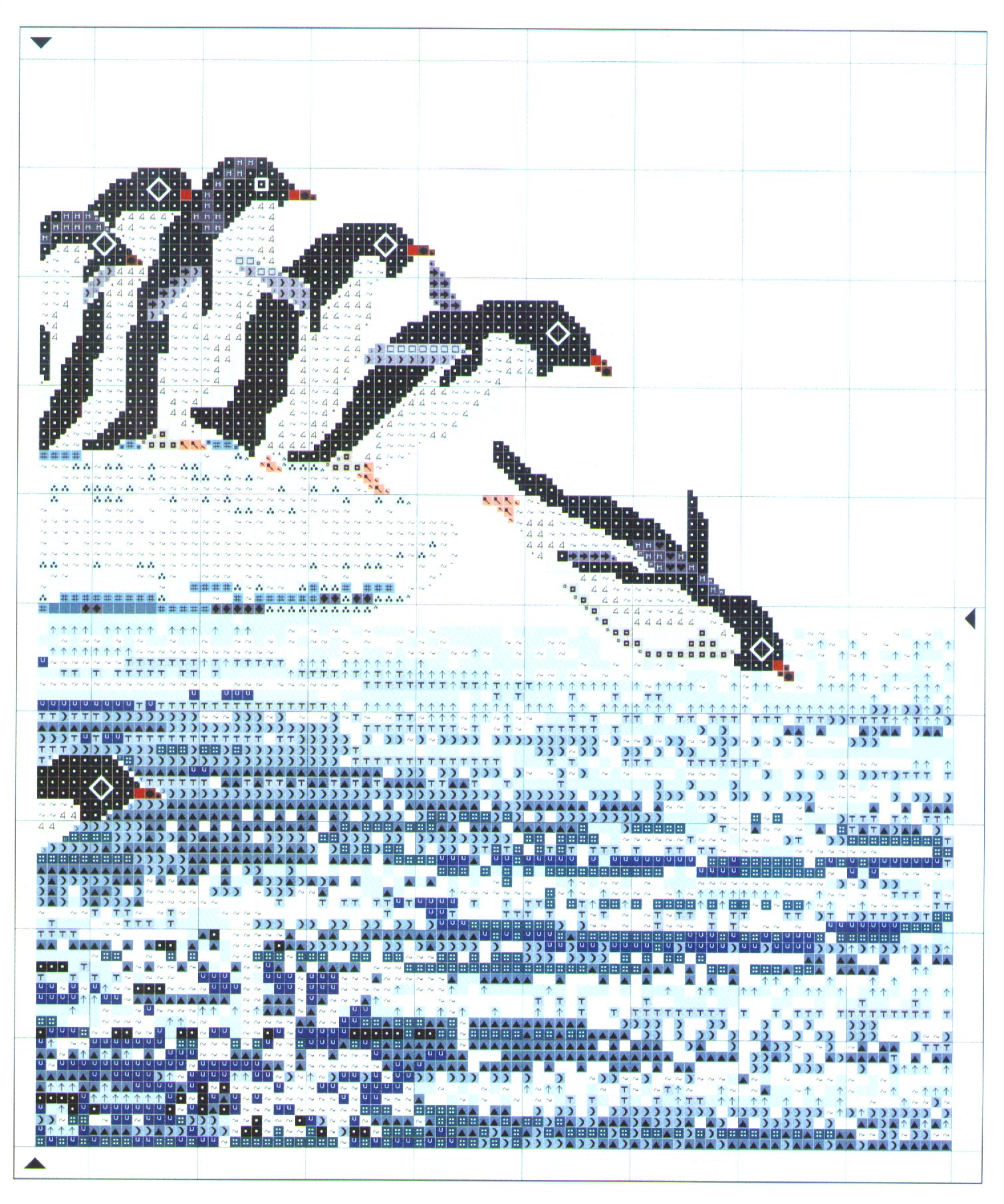 Схема вышивки монохром пингвины