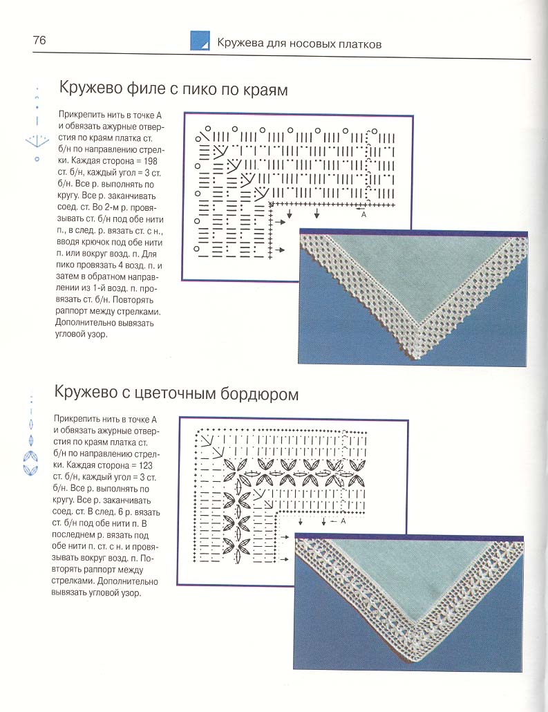 Как крючком обвязать платочек крючком схемы