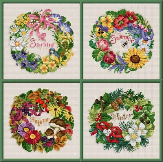 Four crowns. Flowers, leaves, trees