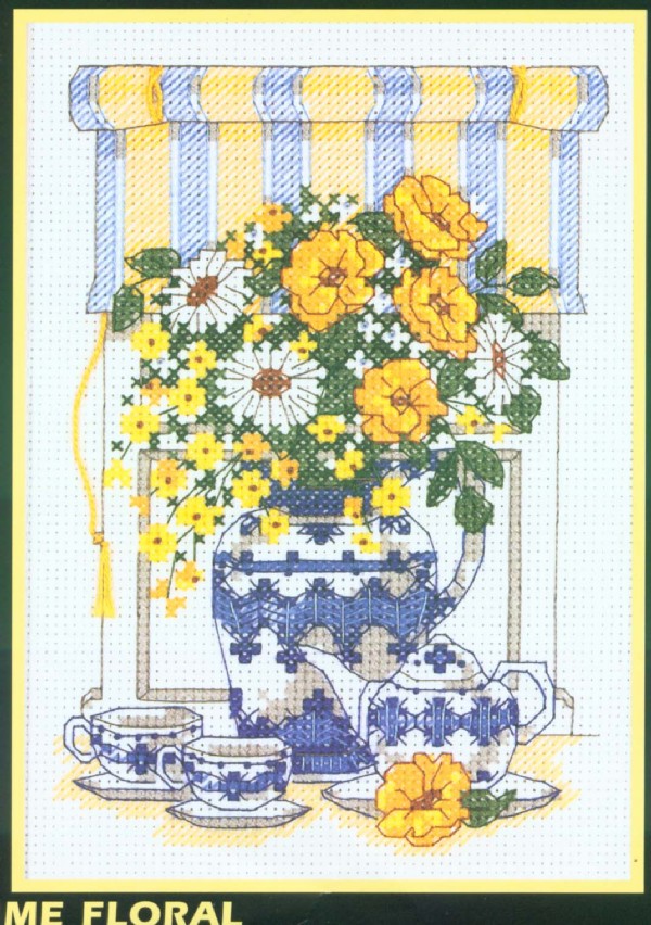 Tea time floral. Flowers, leaves, trees