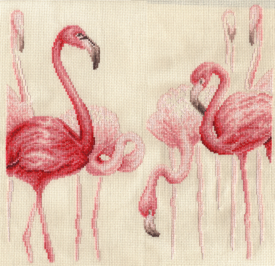 Алмазная вышивка «Розовые фламинго делают сердце»