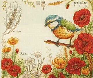 Anchor 'Blue Tit & Poppies'. Birds