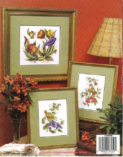 Картинка Морнинг глори, Трумпетвинь и Садовые тюльпаны. Птичий квартет