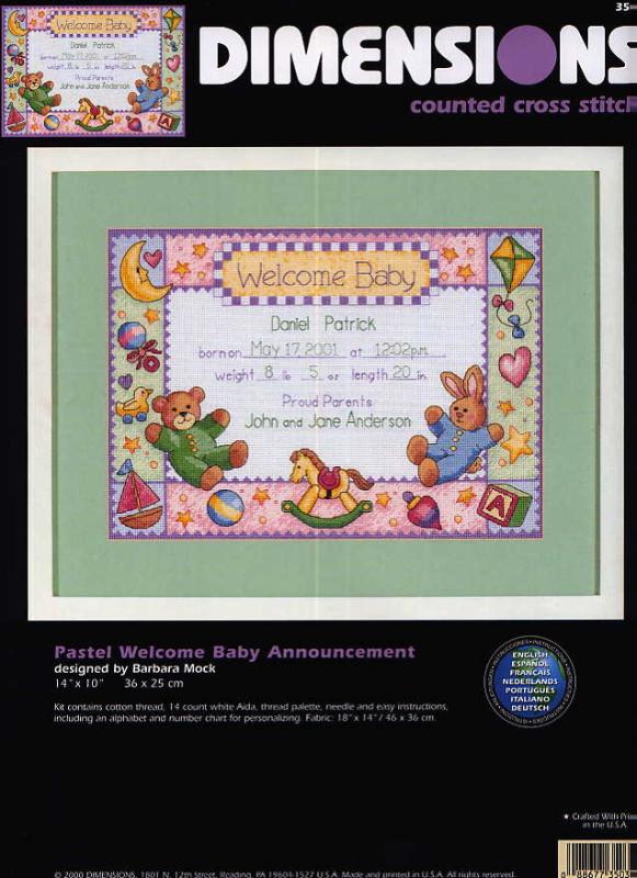 35030 welcome baby. DIMENSIONS 35000-39000