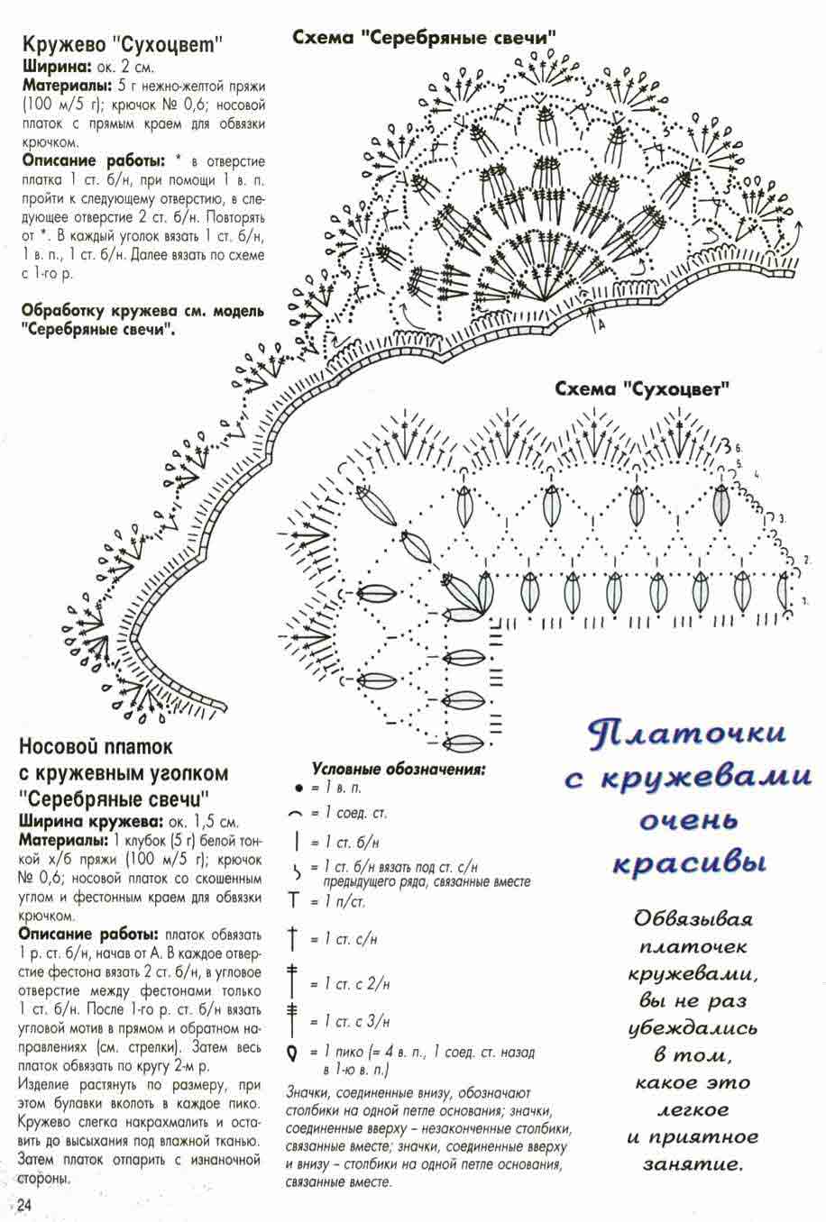 Как крючком обвязать платочек крючком схемы