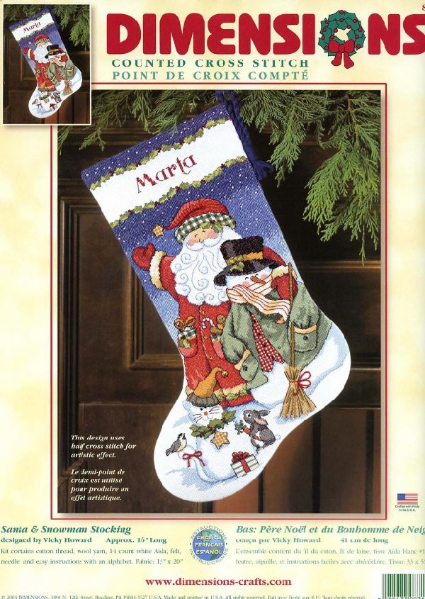 8714 santa & snowman stocking. DIMENSION 8000-9000-11000