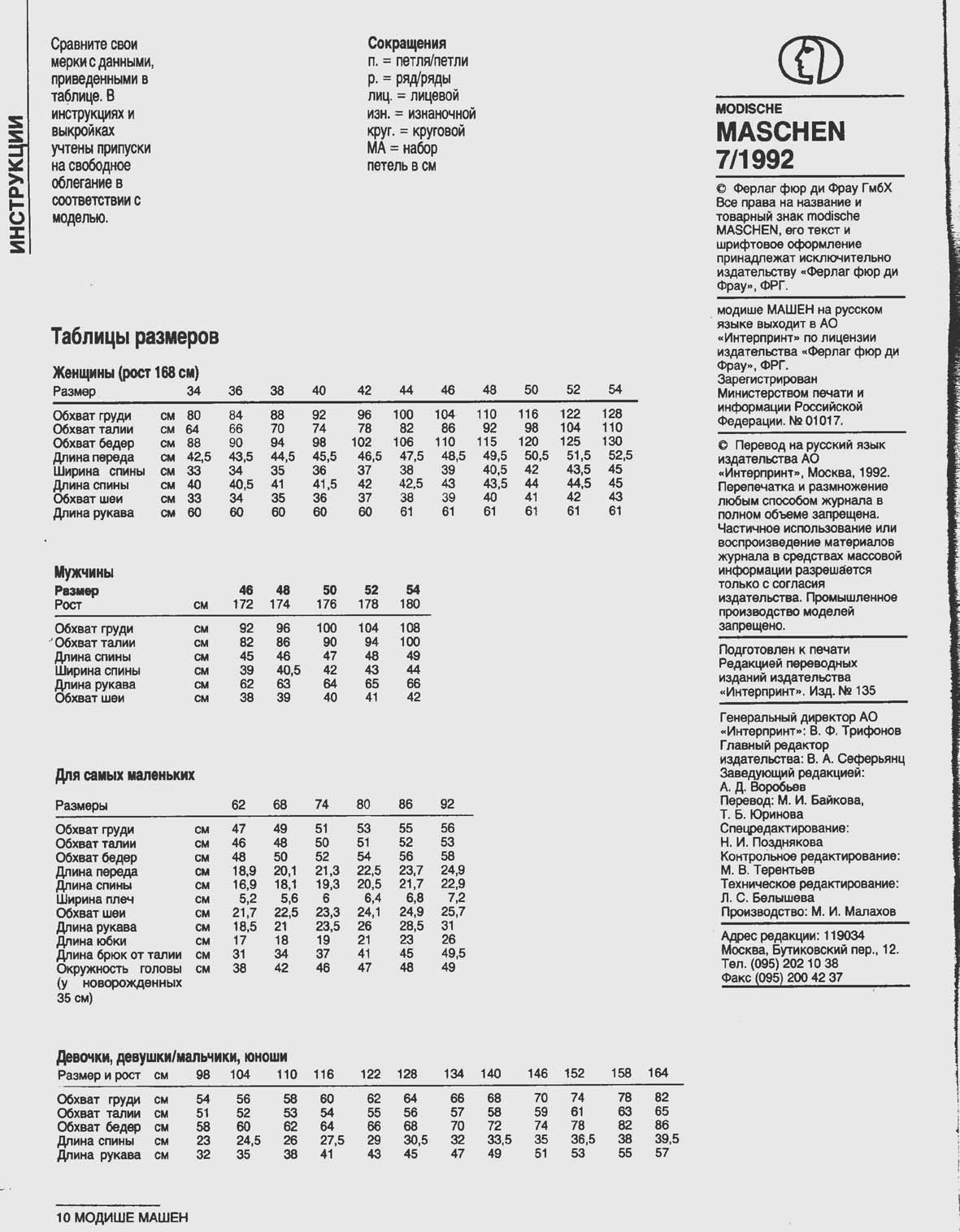 размеры. Modische Maschen