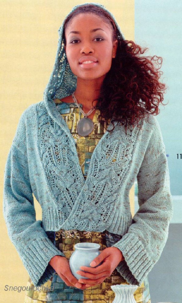 Модель № 11  Вог весна-лето. Голубой пуловер с капюшоном из Вога