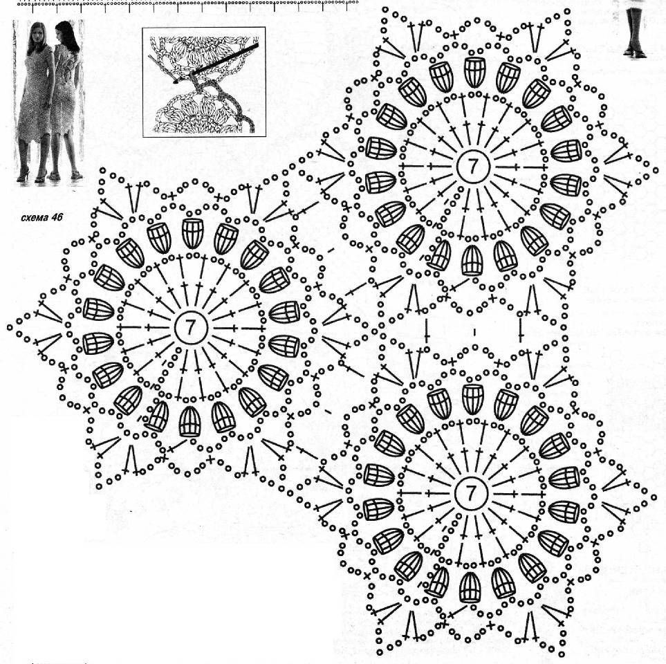 Схемы ажурных мотивов крючком с описанием и схемой