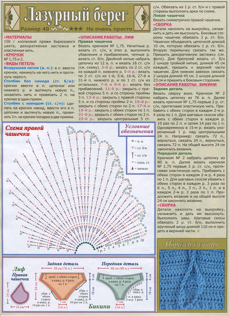 Схема вязания купальника крючком описание и фото