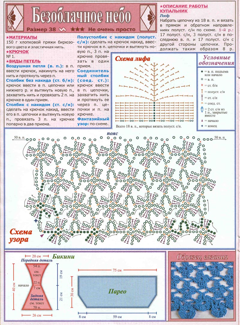 Парео крючком схемы и описание