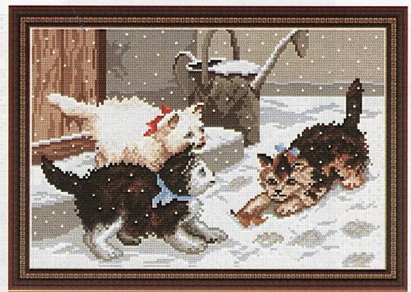 Snow Playing Kittens. Cats