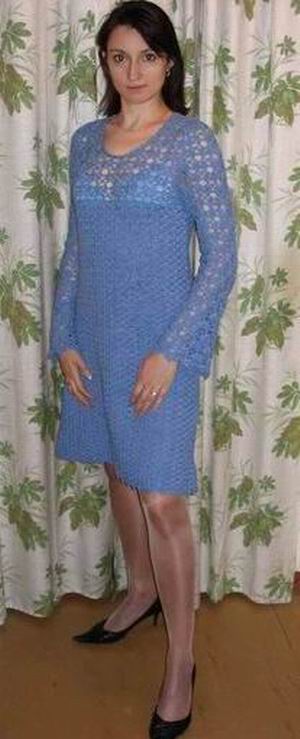 Платье синее . Вязание (Мои работы)