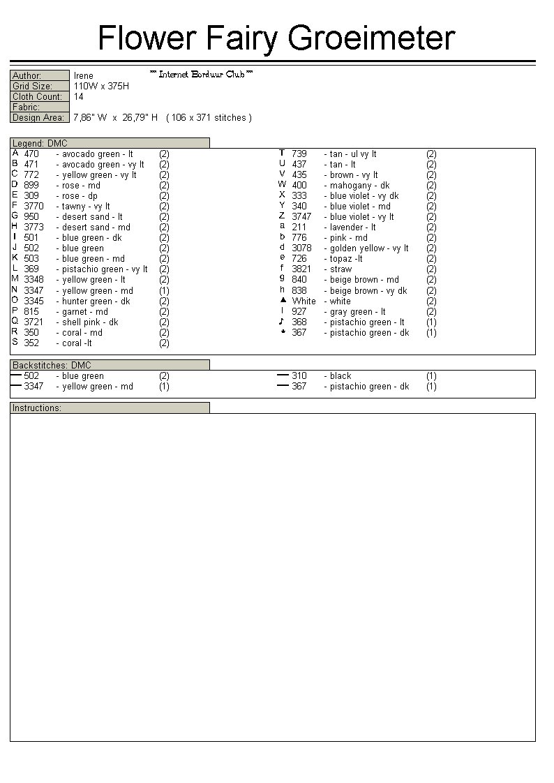 key. Height chart Flower fairy