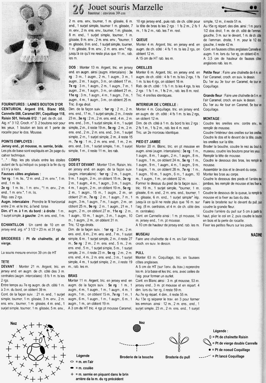 Мышка-днинноножка (спицами) описание(франц.). 5.1 Мышки 