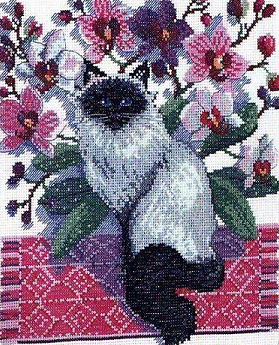 DMC Siamese in Flowers. Cats