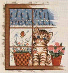 Bucilla Kitten in Window. Cats
