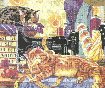 Bucilla Cats in Sewing Room. Cats