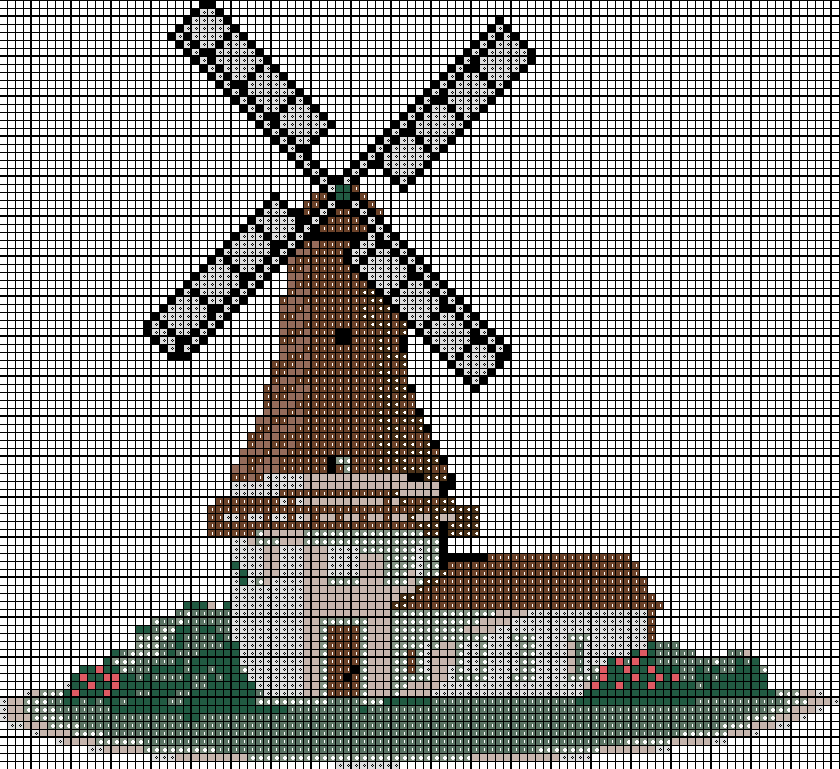 Схема вышивки мельница крестиком
