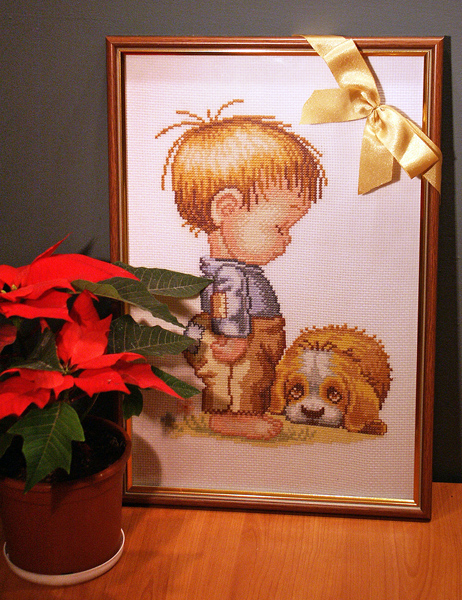 Мальчик с собачкой. Мои вышивки