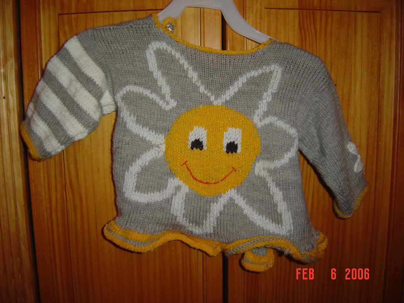 спинка кофточки с ромашками. Вязание