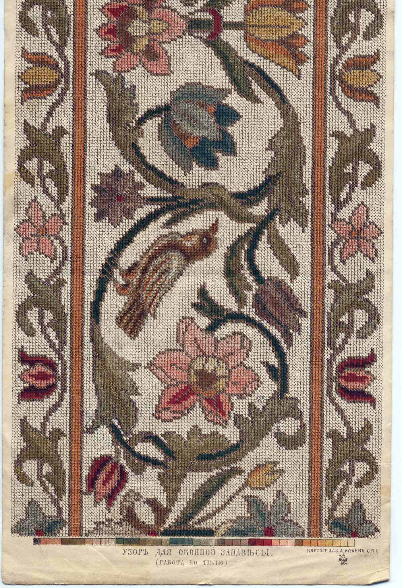 Узор для оконной занавесы (Работа по тюлю).        Правая половинка. ВЕСТНИК МОДЫ 1892г.