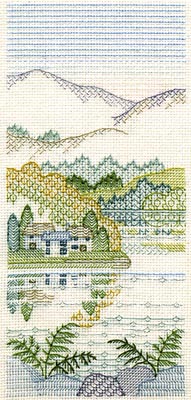 Bracken Cottages . Mountains Coloured Blackwork by Derwentwater 