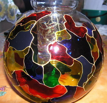 Вазочка - подсвечник. Роспись стекла