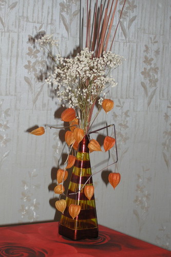 Полосатая вазочка . Роспись стекла