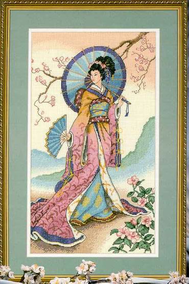 Японка в розовом с зонтиком. ЯПОНИЯ