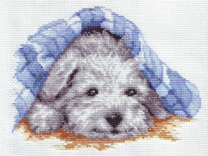 Маленький серый щенок Тяпа. Мои вышивки