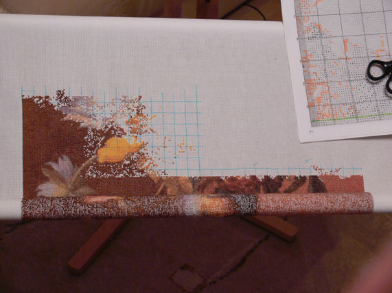 Цветы в голубой вазе (процесс)