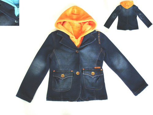 [арт.4282Aоранжевый] Жакет  с капюшоном трикотаж джинса ОРАНЖЕВЫЙ ГОЛУБОЙ (раз. 110-160(6р)) 598. РАСПРОДАЖА 