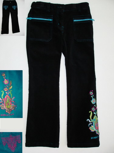 арт.4900 Брюки   флок ЭТНОС с молнией БИРЮЗА ЧЕРНЫЙ (раз. 100-150 (6р)) 369 руб. РАСПРОДАЖА 