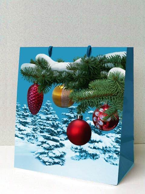 Новогодний подарочный пакет 'Шарики на елке'. Пакеты НГ