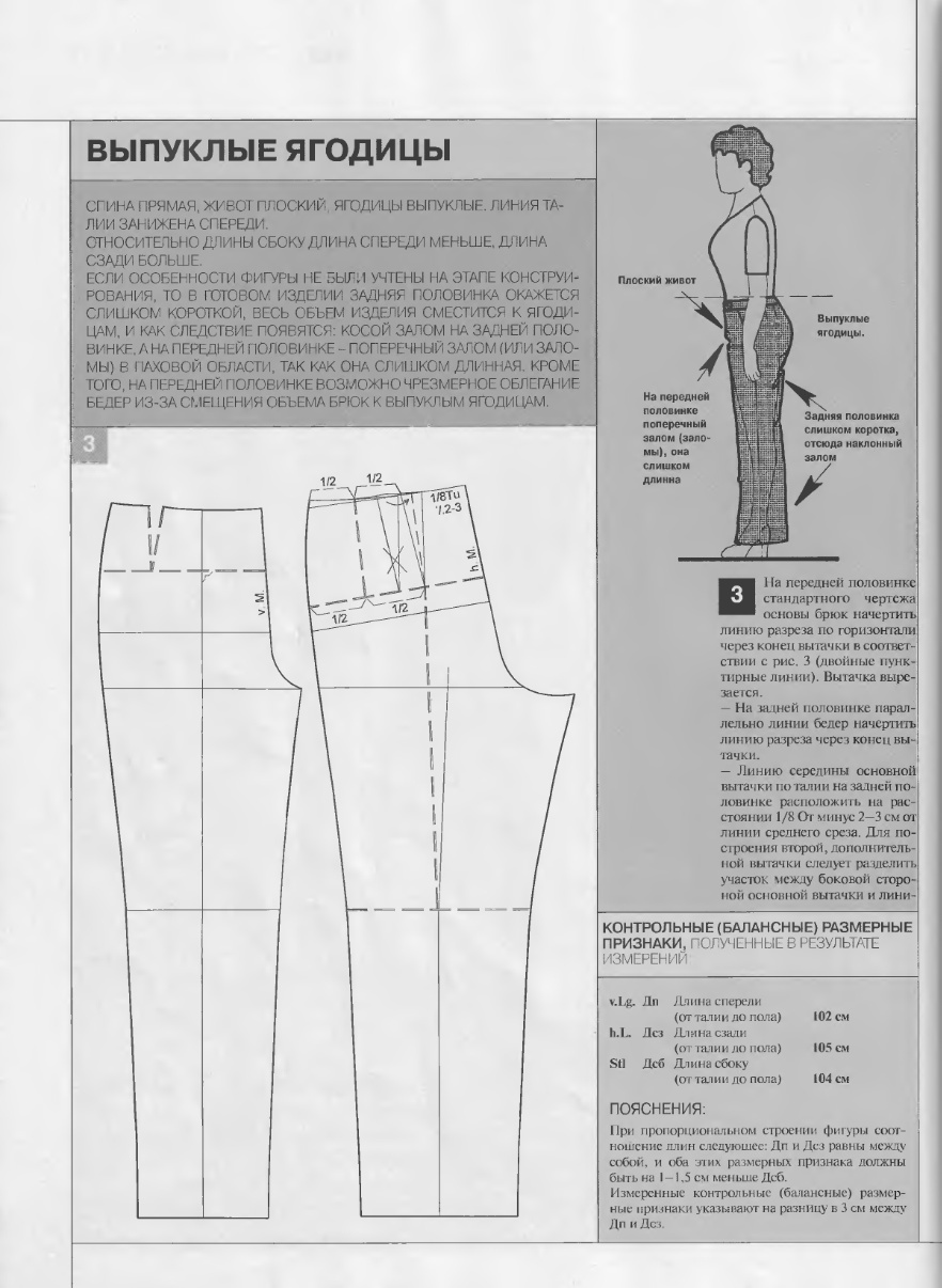 Коррекция выкройки брюк на выпуклые ягодицы