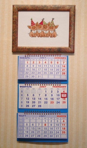 Календарь с поросятами. Вышивка крестиком