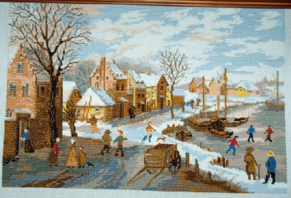 Зимний пейзаж (по мотивам Яна Оостена). Вышивка крестиком
