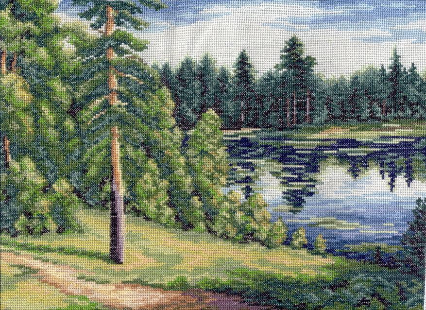 у озера. вышивка