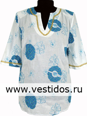 Туника с голубым растительным орнаментом, 50 р-р, 230р. Архив