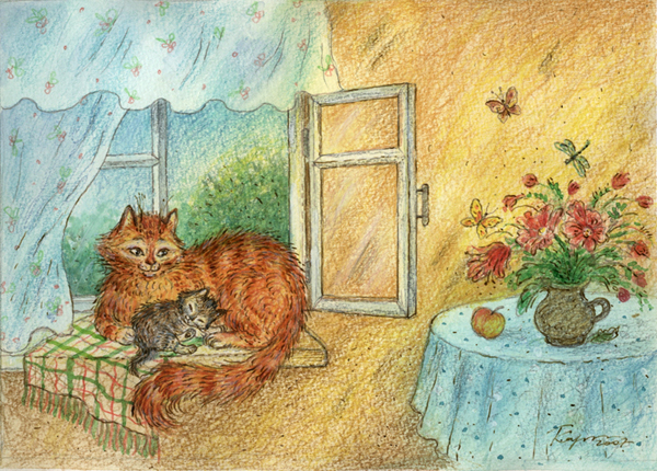 'Мама кошка и котёнок' . ПОДАРОК - СКАЗКА В РАМЕ