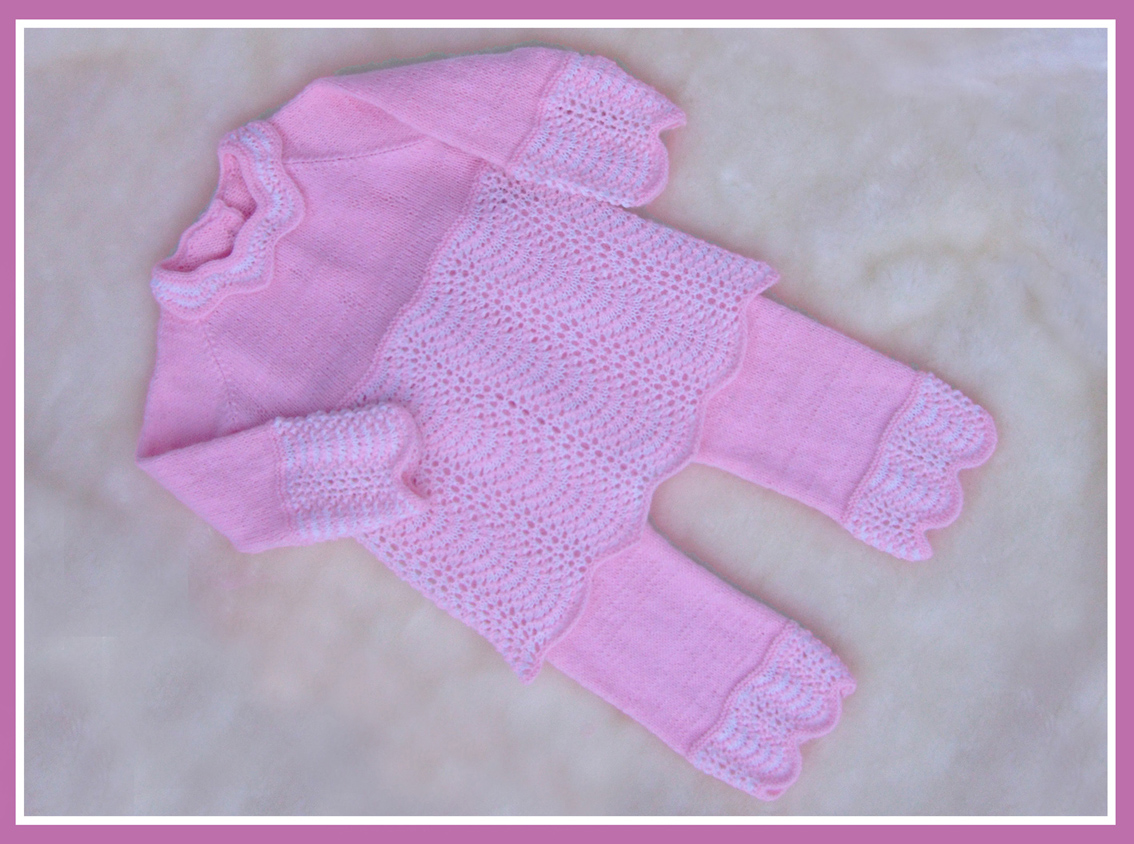 Розовый костюмчик для дочки, на 3-4 месяца. Мои работы - вязание