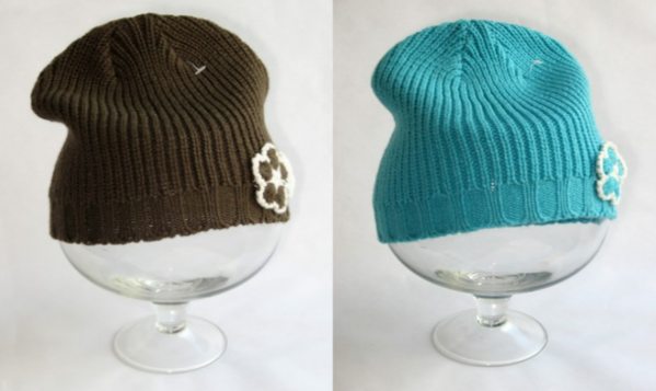 Шапочки шоколад/бирюза. Фото одёжек