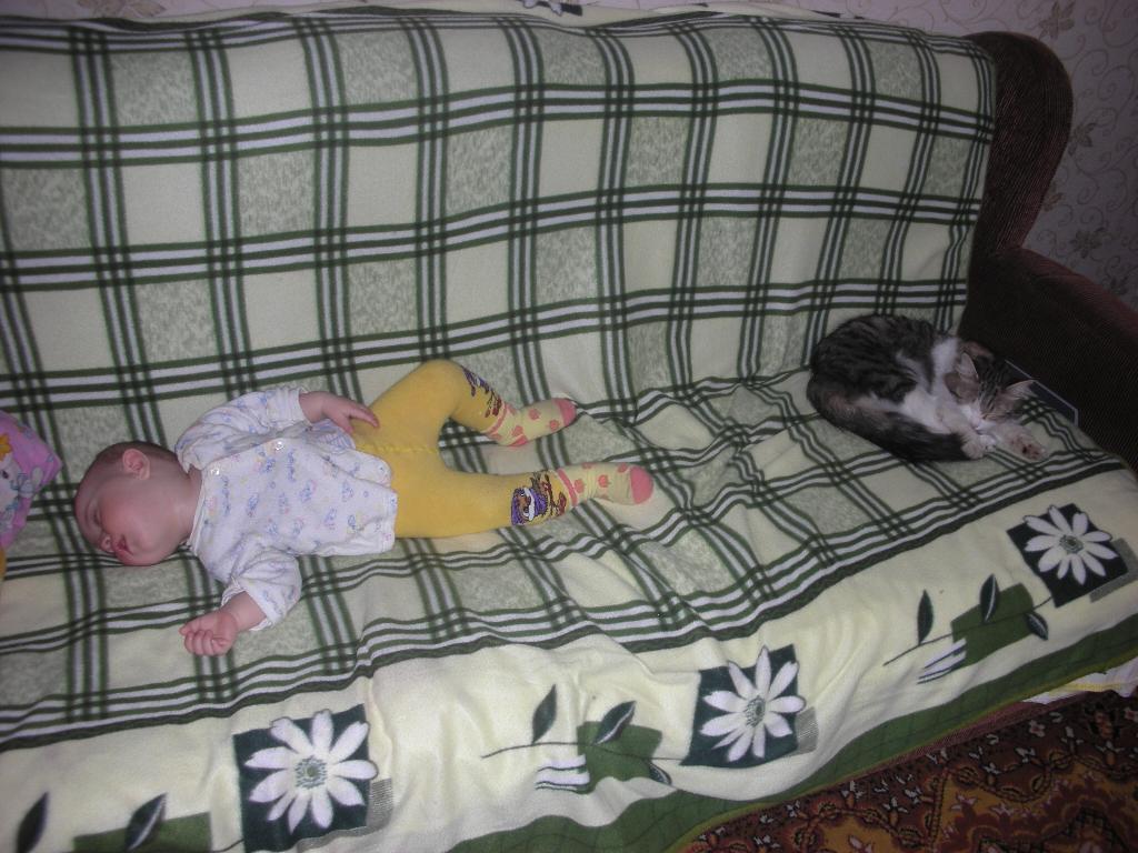 диван большой-всех друзей вместит!!. Ребенок и   котенок