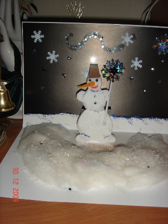 Объемная открытка 'Снеговичок'. Подготовка к встрече Нового 2010 года