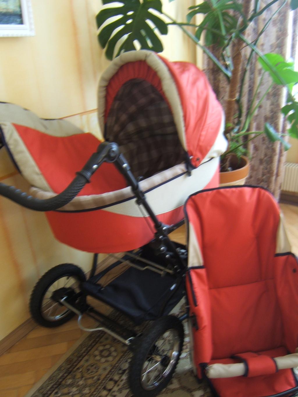 Коляска детская 2 в 1(красная с беж). кроватка -люлька
