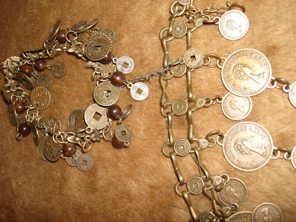 браслет+колье монетки. бижутерия